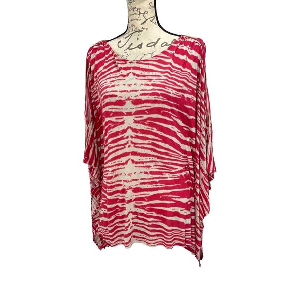 MICHAEL Michael Kors Red & White Animal Print Boat Neck Cold-Shoulder Top Large - Picture 1 of 13
